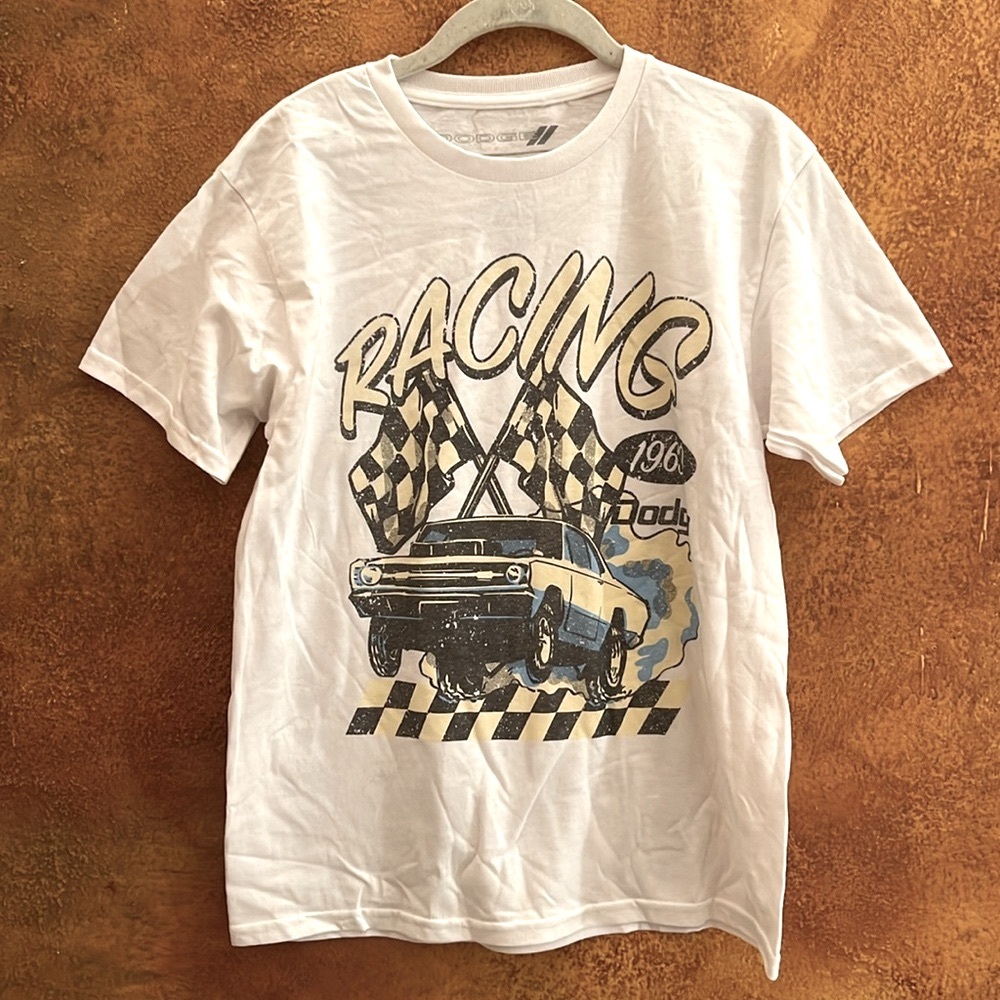 Racing Graphic T-Shirt White sz. M women kids junior Dodge retro car tee new 🆕